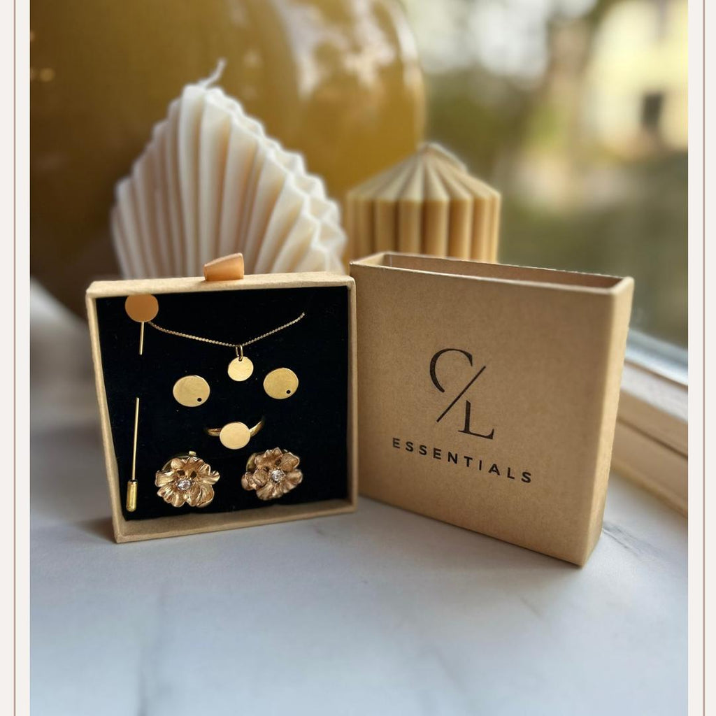 Set XL Small Flower Diamant Gold Stud Button Cover
