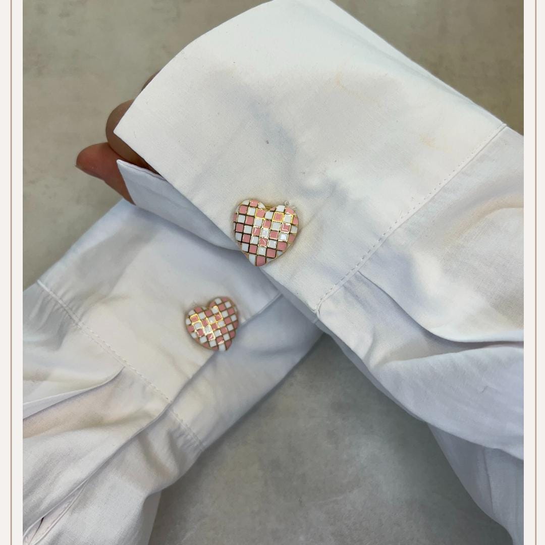 Heart Plaid Pink Button Cover