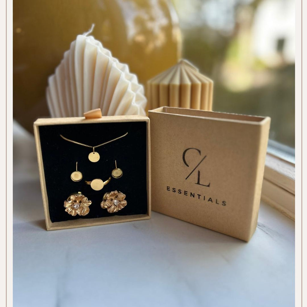 Set L Small Flower Diamant Gold Dangle Button Cover