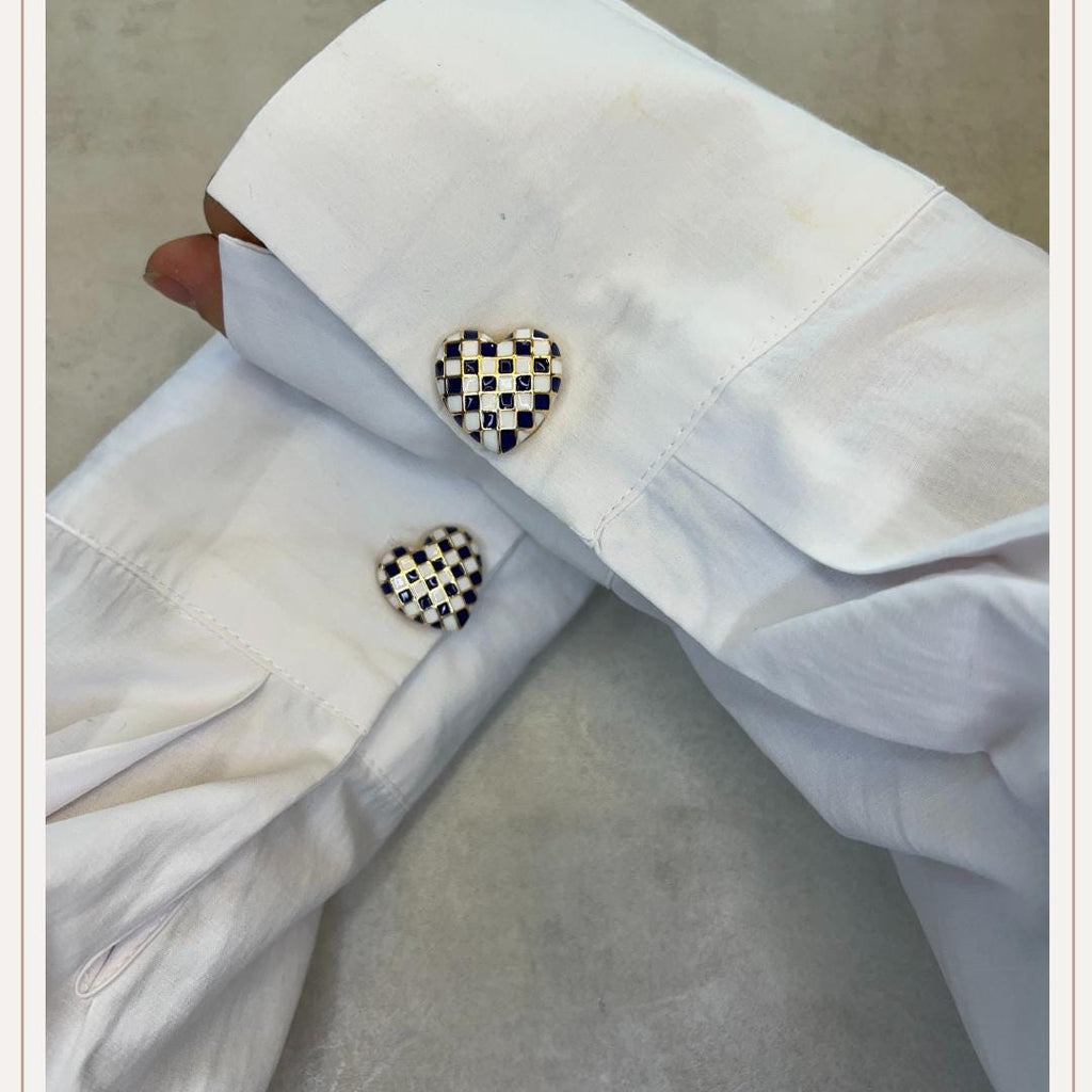 Heart Plaid Blue Button Cover