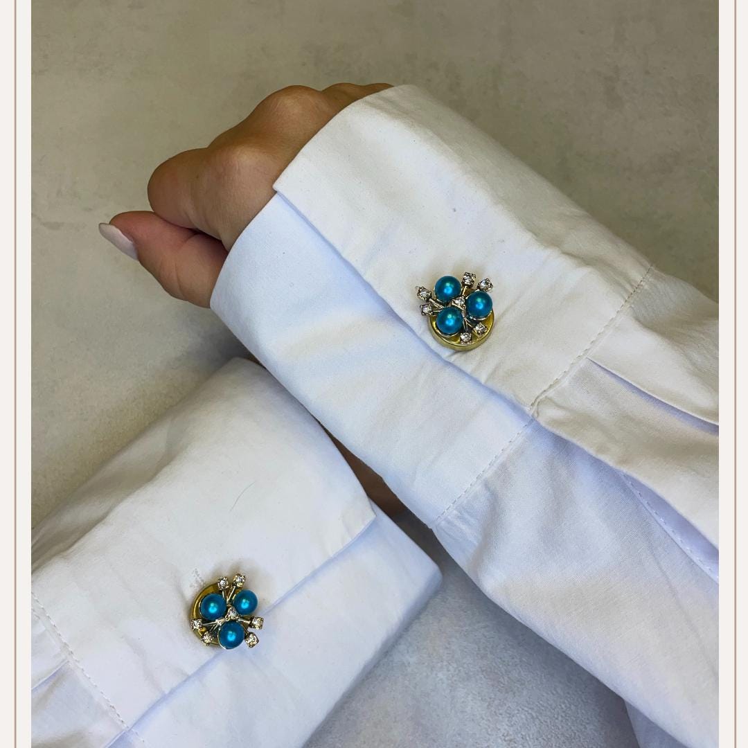 Pearl Aqua 3 Diamant Rose Button Cover