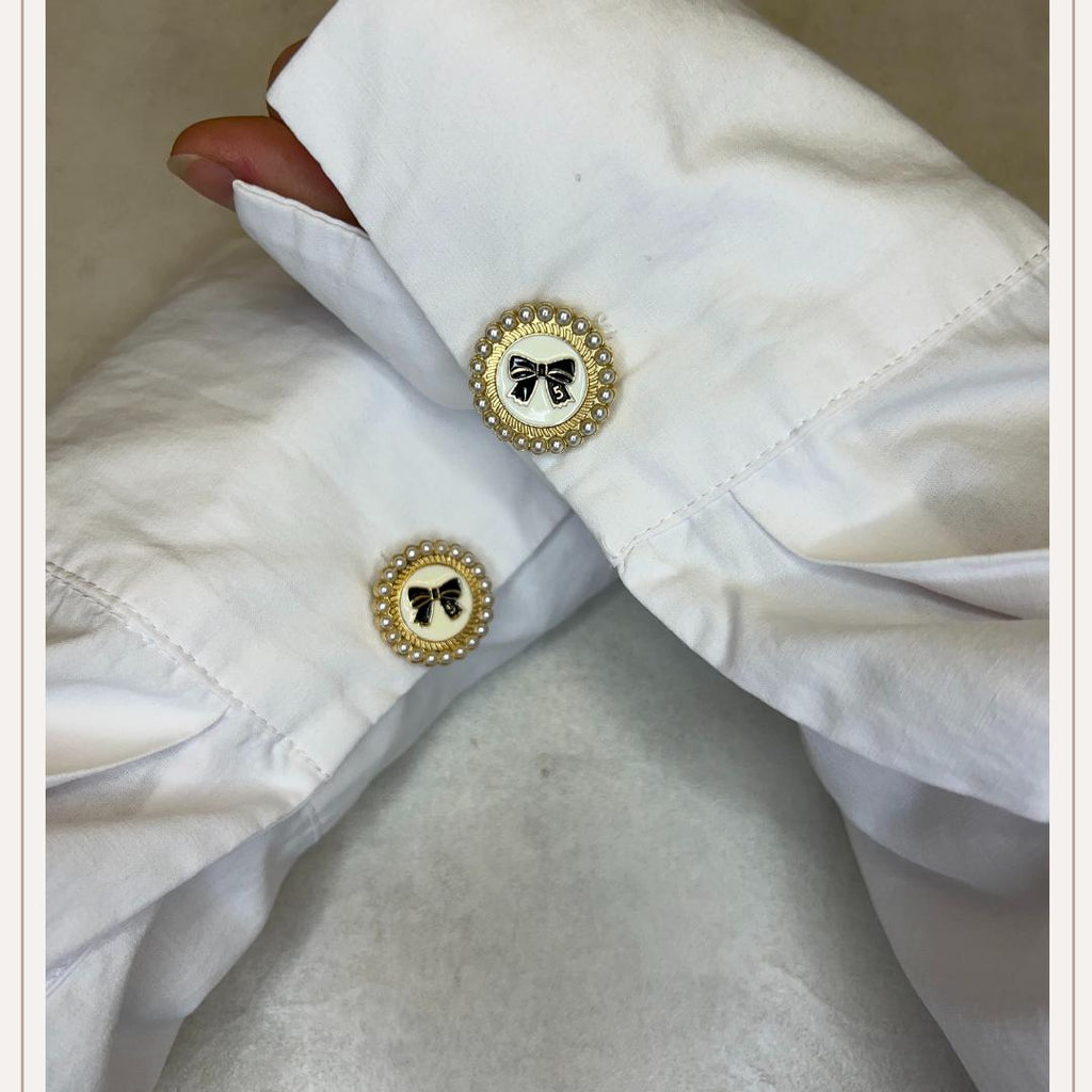 Pearl Gold Bow Black Button Cover