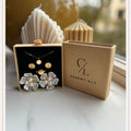 Set L Pearl Flower 5 White Stud Button Cover mas Gift