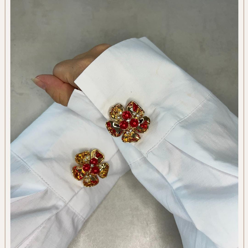 Gold Flower 5 Red Button Cover