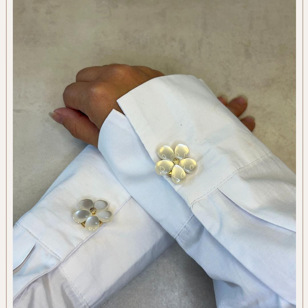 Flower 5 Shine White Button Cover