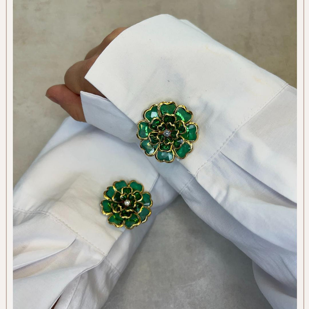 Flower Glass Green Transparant Button Cover