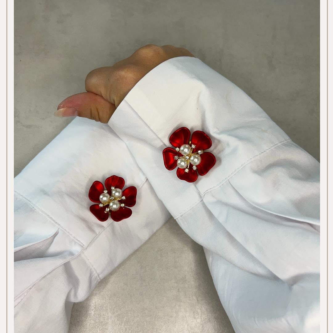 Red Flower 5 White Button Cover