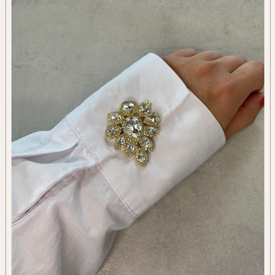 Stone Drop White with Gold 1 pcs Button Cover