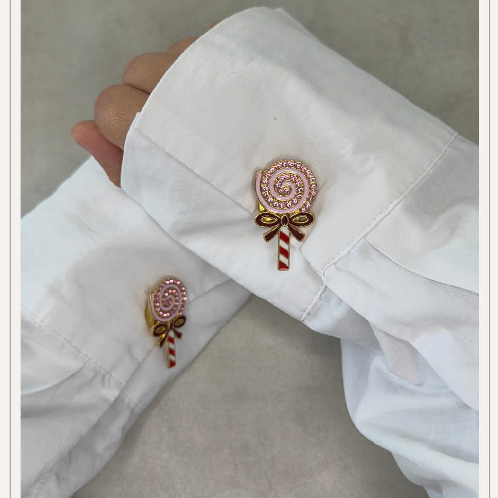 Handgemaakte roze lolly button cover