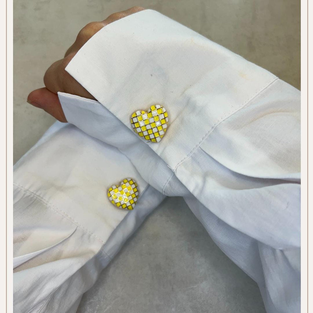Heart Plaid Yellow Button Cover