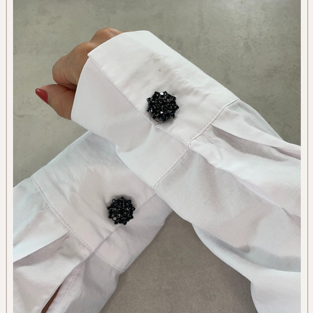 Round Black Silver Button Cover