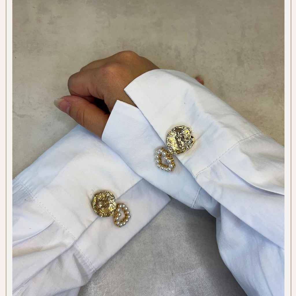 Gold Round Pearl Heart Button Cover