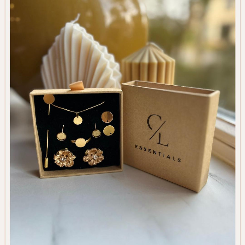 Set XXL Small Flower Diamant Gold Button Cover