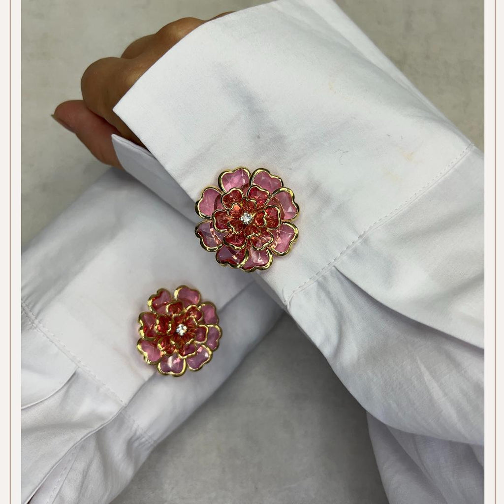 Flower Glass Pink Transparant Button Cover