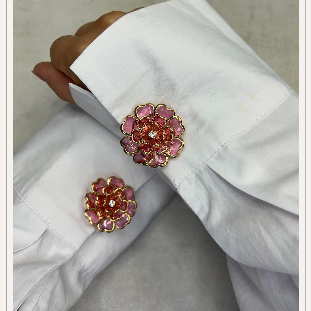 Flower Glass Pink Transparant Button Cover