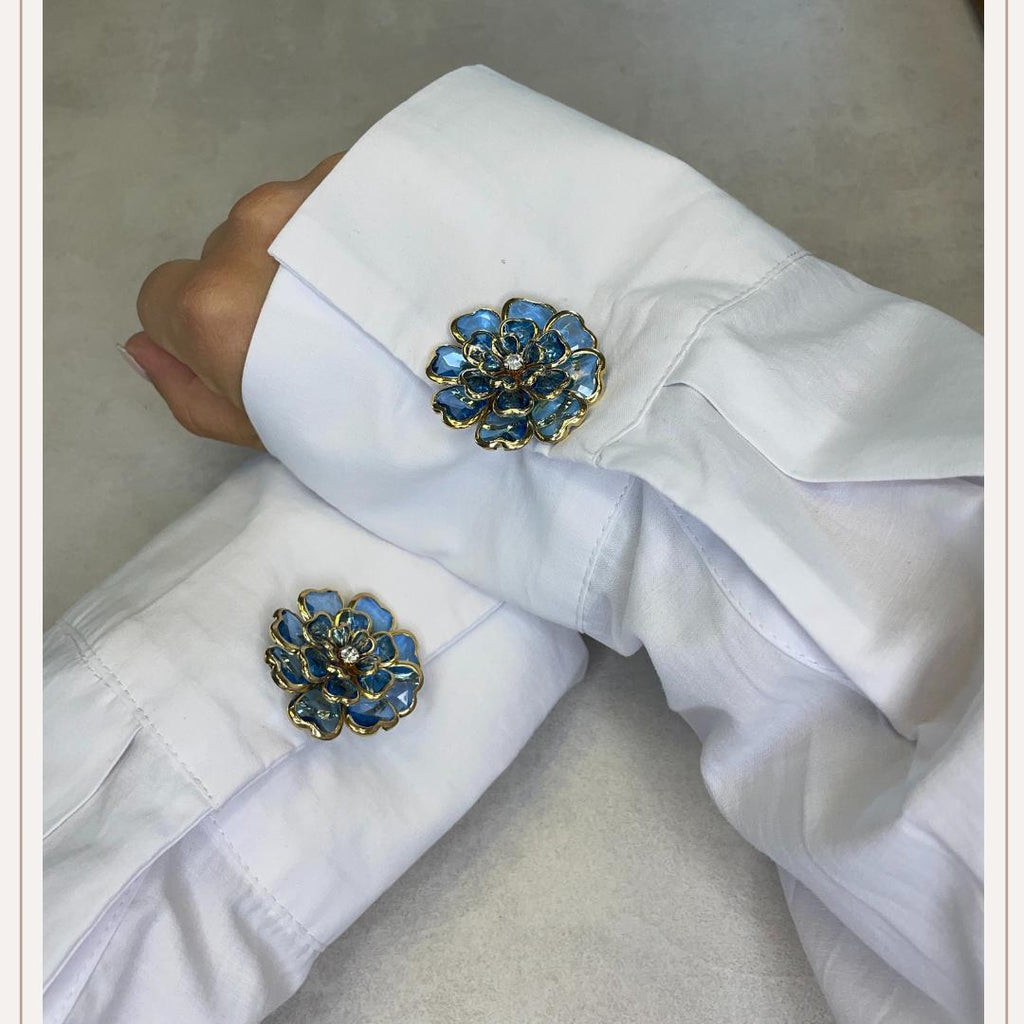Flower Glass Blue Transparant Button Cover