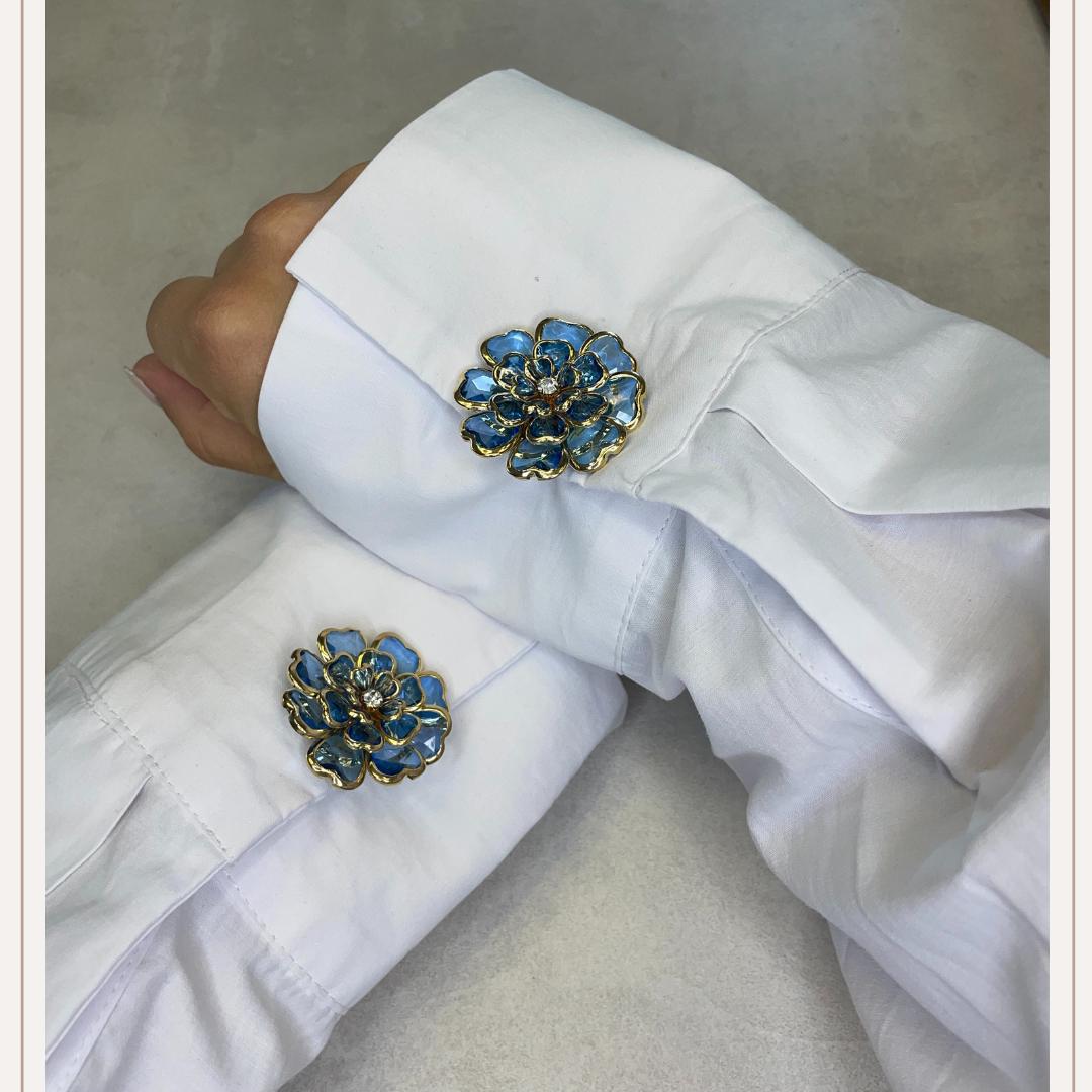 Flower Glass Blue Transparant Button Cover