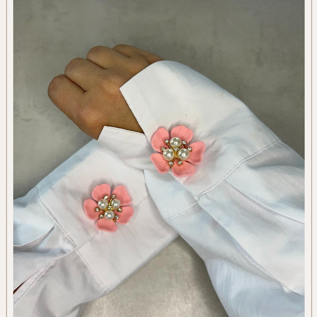 Baby Pink Flower 5 White Button Cover