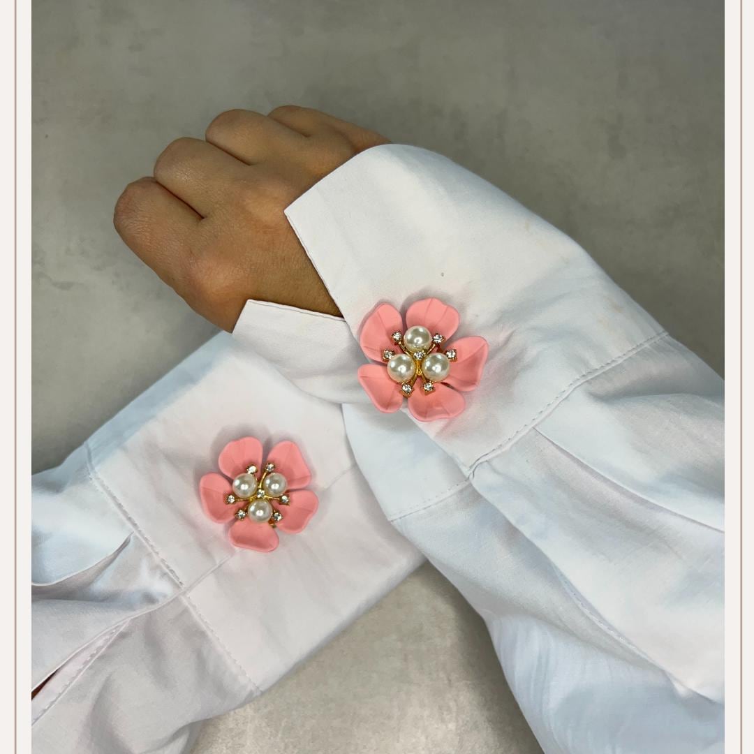 Baby Pink Flower 5 White Button Cover