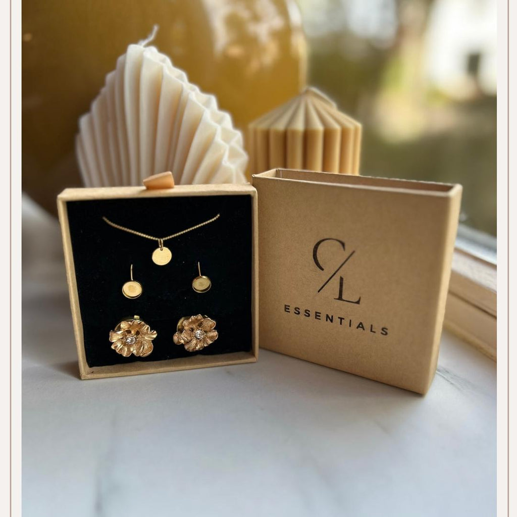 Set M Small Flower Diamant Gold Dangle Button Cover
