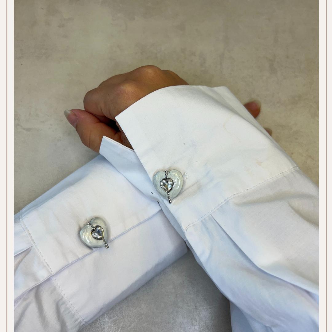 Heart White Silver 13mm Button Cover