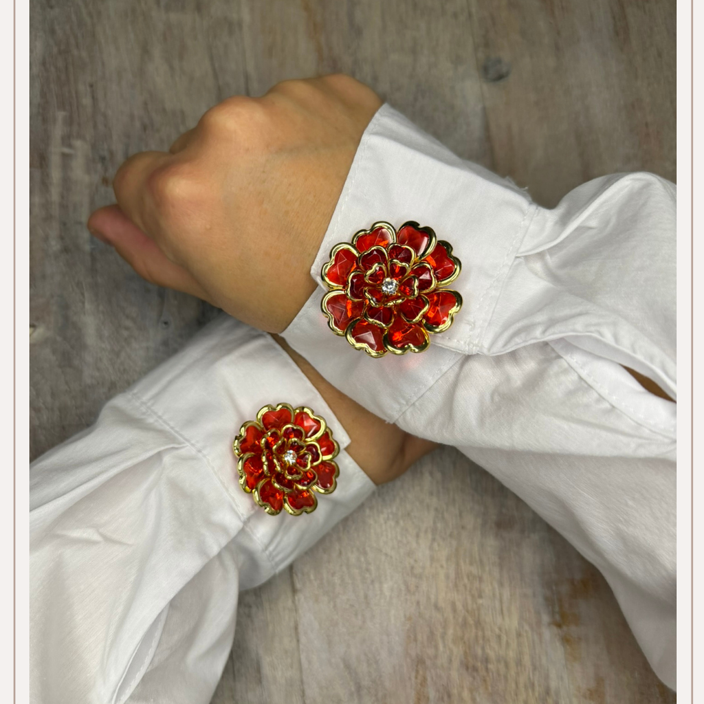 Handgemaakte bloem rood button cover